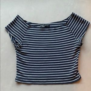 Brandy Melville Navy White Stripe Off Shoulder Tee